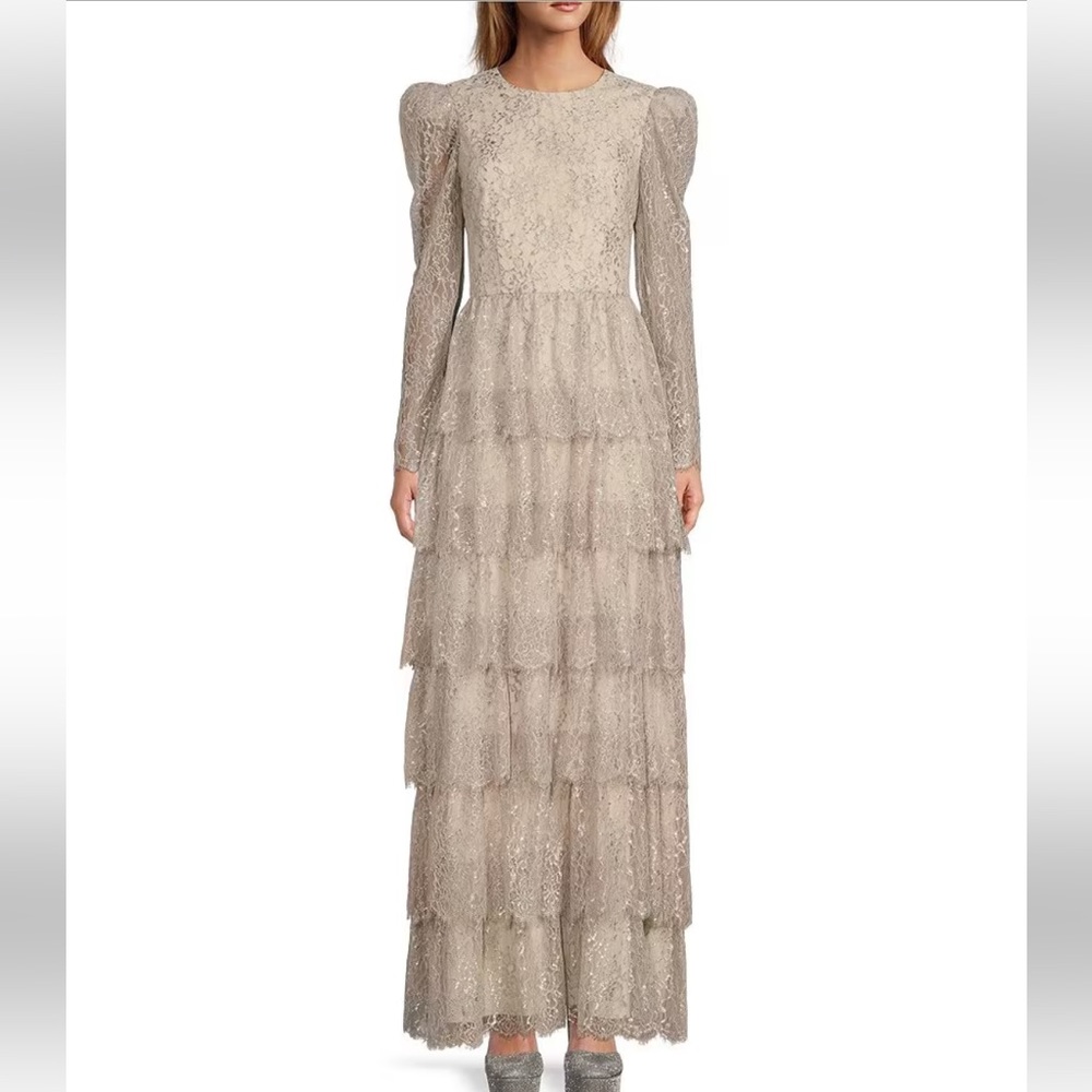 ANTONIO MELANI Silver Lace Tiered Maxi Dress - Picture 7 of 13